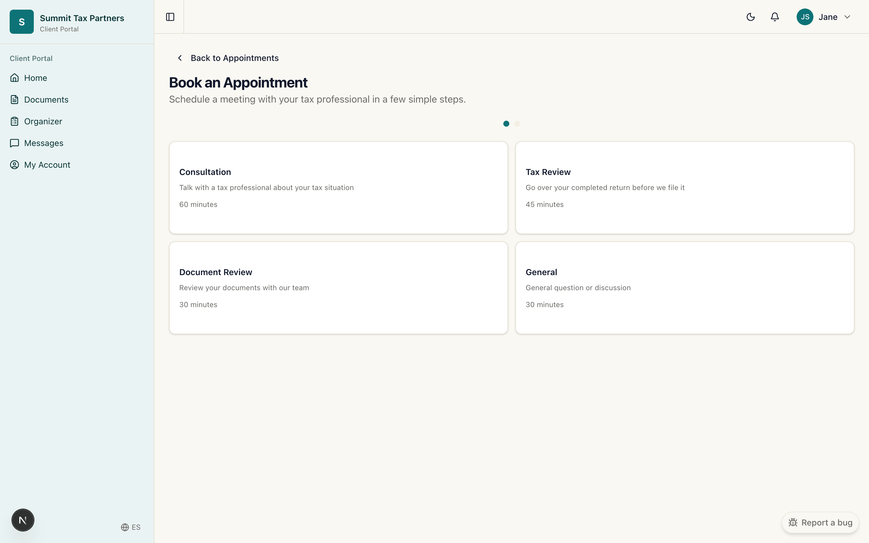Booking an appointment with the firm from the client portal
