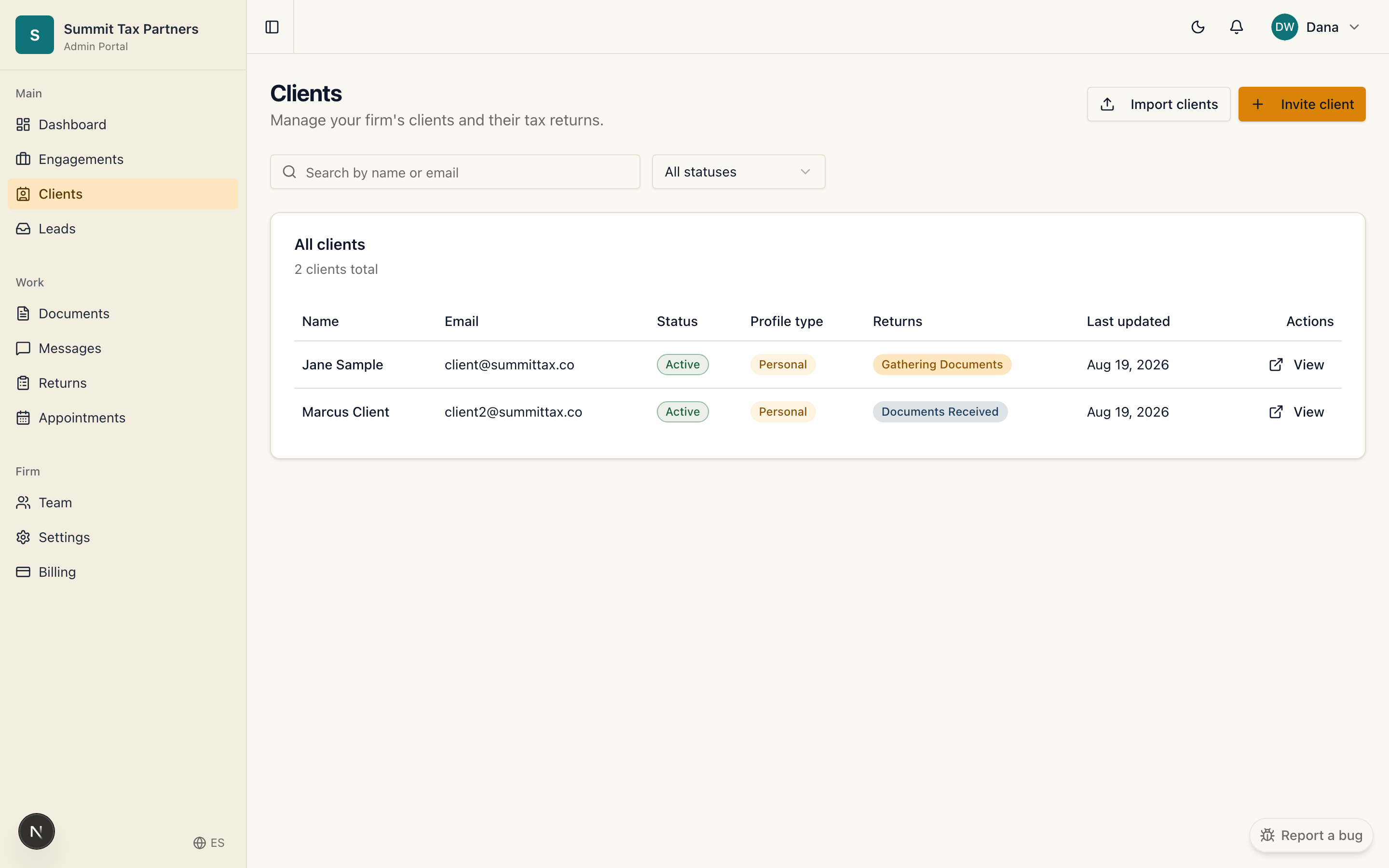 The firm's client list